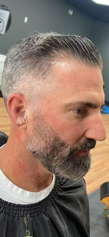 Textured crop with sculpted grey beard